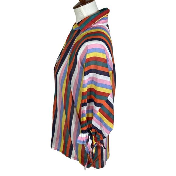 Eva Franco Rainbow Stripe Lightweight Semi Sheer Summer Killian Top Size 8 - Picture 4 of 11